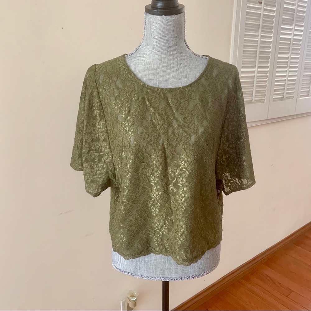 NWOT  VIctoria Secret Olive Green Lace Top Sz L